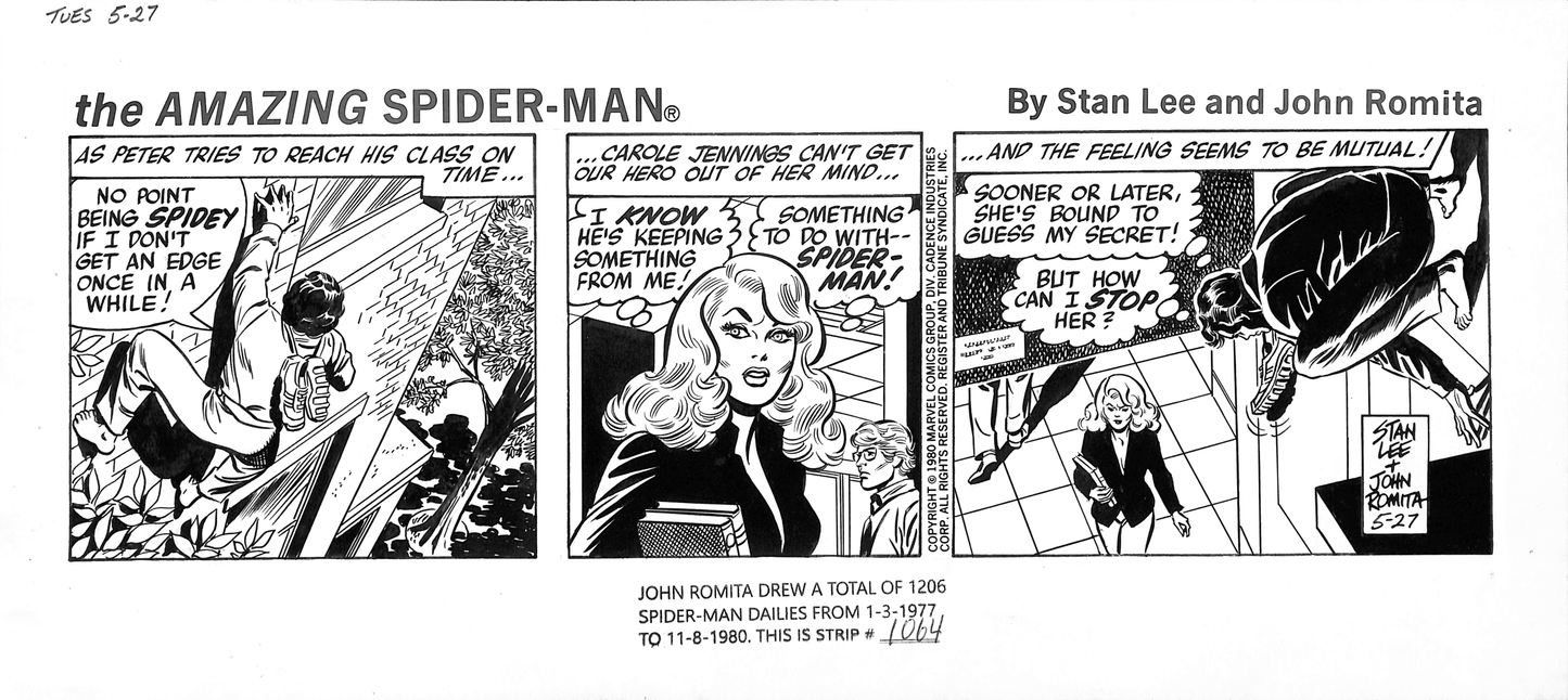 John Romita Sr. - Striscia - The Amazing Spider-Man - Daily Comic Strip datata 27-05-1980 Marvel Comics