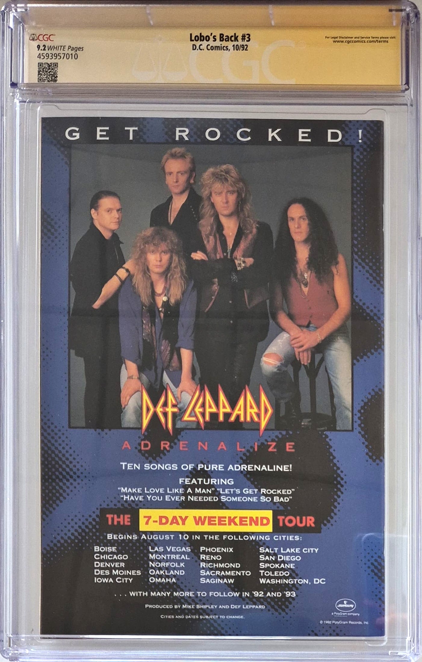 Lobo's Back #3 - CGC 9.2 - Firmato da Simon Bisley - D.C. Comics 1992