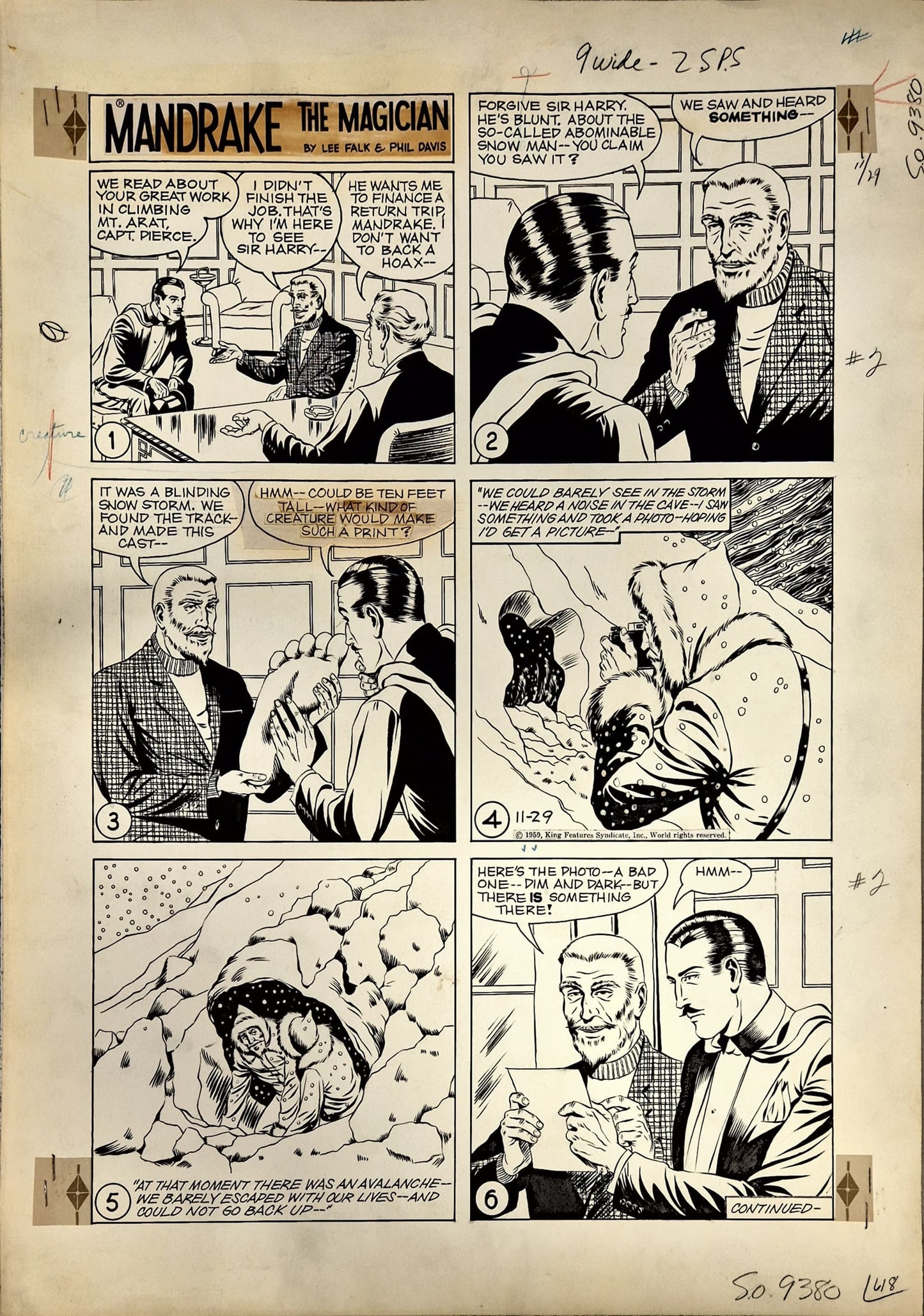 Phil Davis - Tavola Originale - Mandrake the Magician - Sunday Comic Strip - datata 29-11-1959 King Features Syndicate
