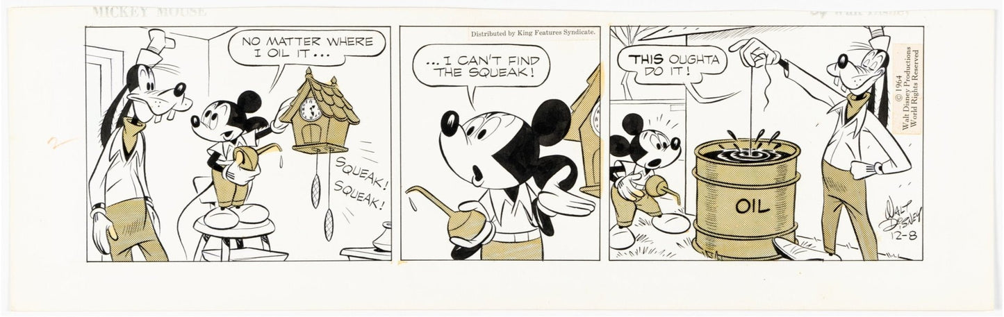 Floyd Gottfredson – Tavola originale della striscia quotidiana di Mickey Mouse (8 dicembre 1964) - Momart