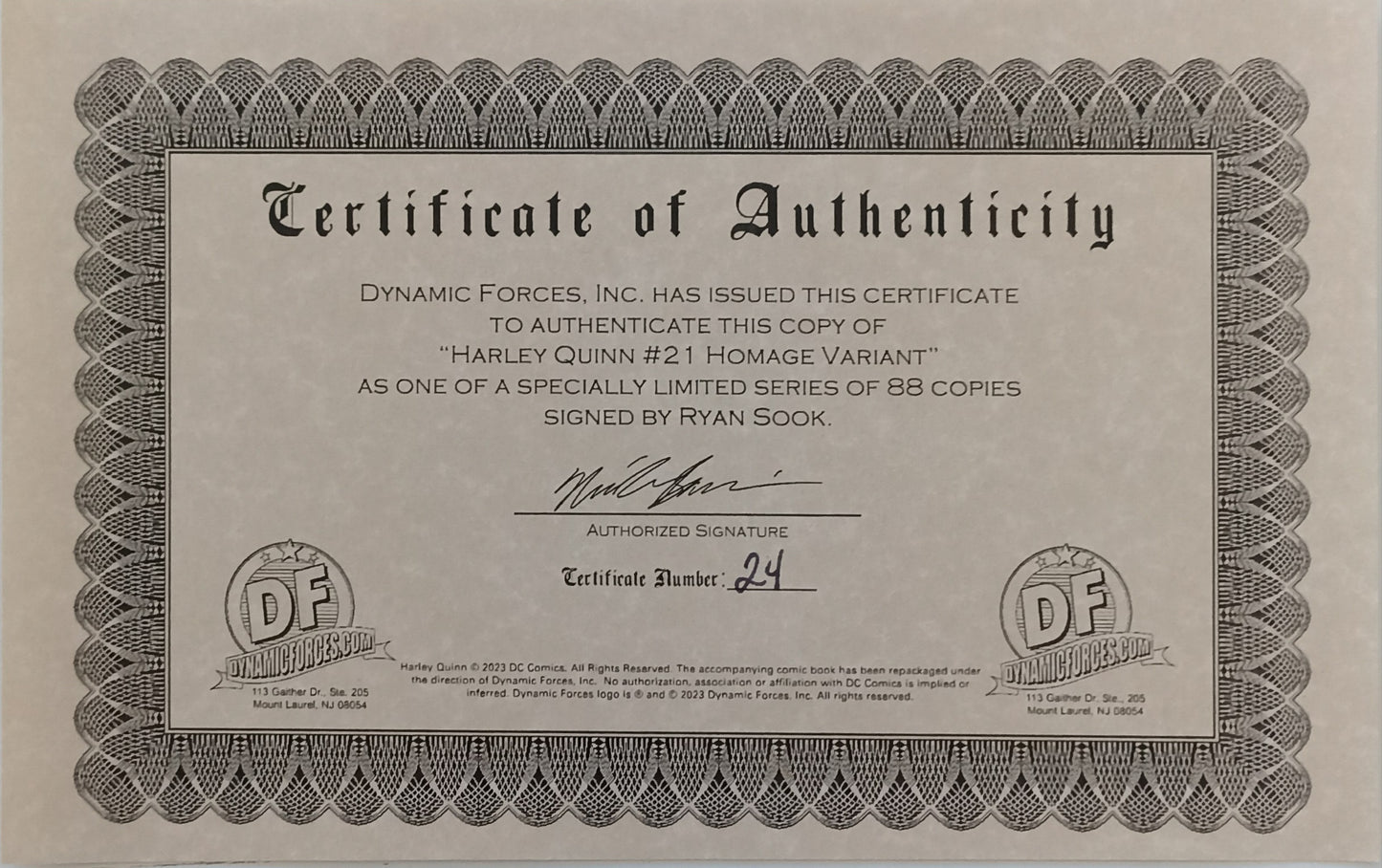 Harley Quinn #21 - CGC 9.8 - Sook Variant Cover - Signed by Ryan Sook with Certificate - DC Comics