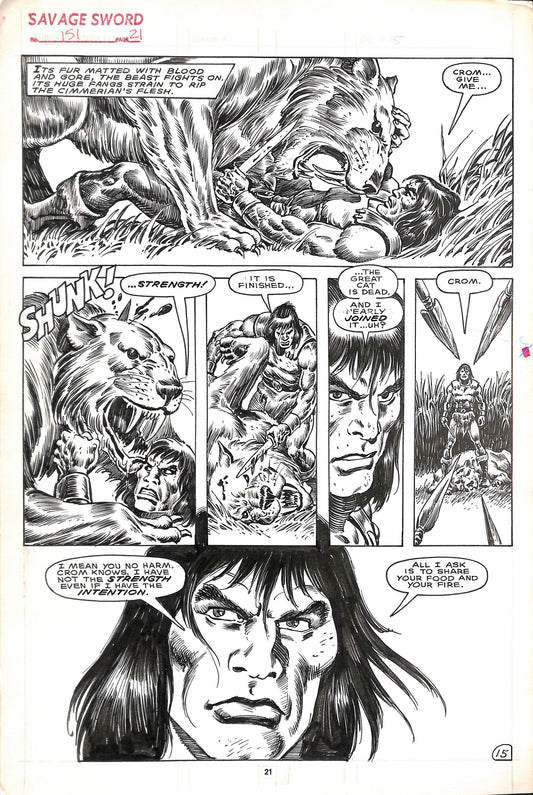 The Savage Sword of Conan 151- 21 - tavola originale 43x29 cm- china su carta