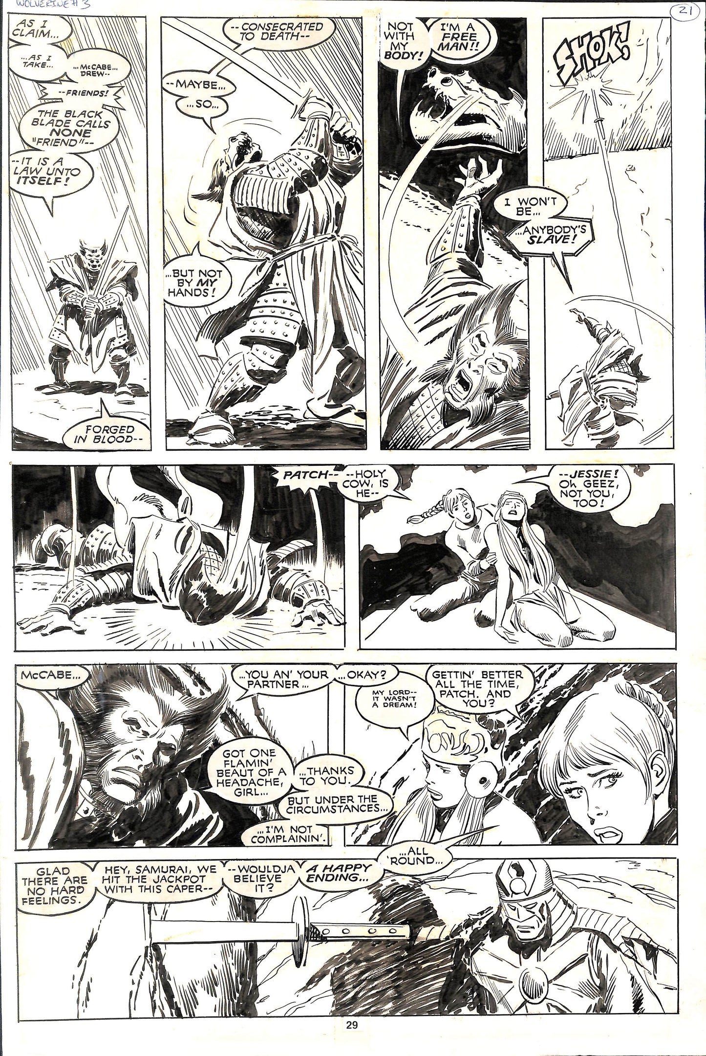 Wolverine 3 page 29 Tavola china su cartoncino- BUSCEMA pencil, Williamson ink