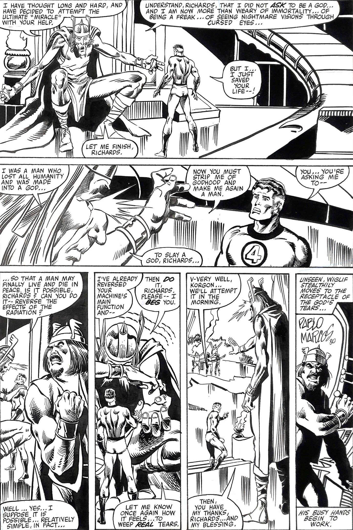 Bill Sienkiewicz, tavola originale china su cartoncino- 1980 FANTASTIC 4 - 225-