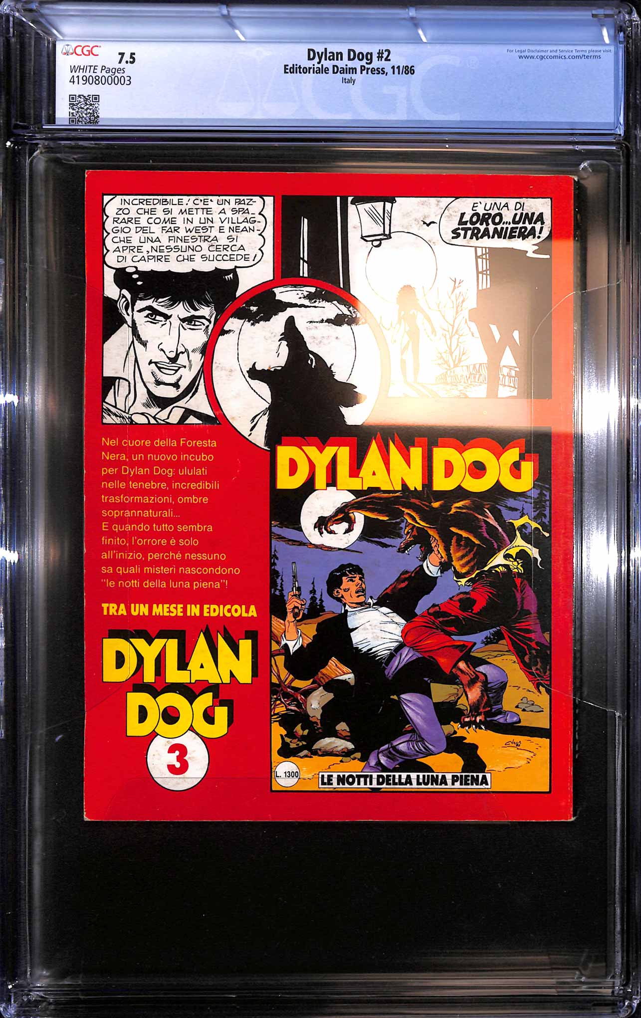 CGC Dylan Dog #2 Jack lo squartatore - Editoriale Daim Press - 11/1986 -CGC 7.5