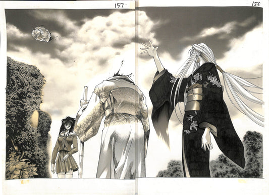 Satoshi Shiki - Kamikaze Double page tavole china su carta