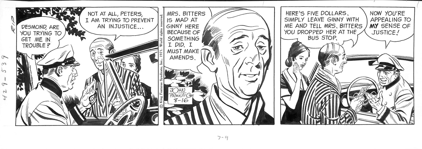 John Prentice illustrated strip - RIP KIRBY 1971 - 48x16 cm