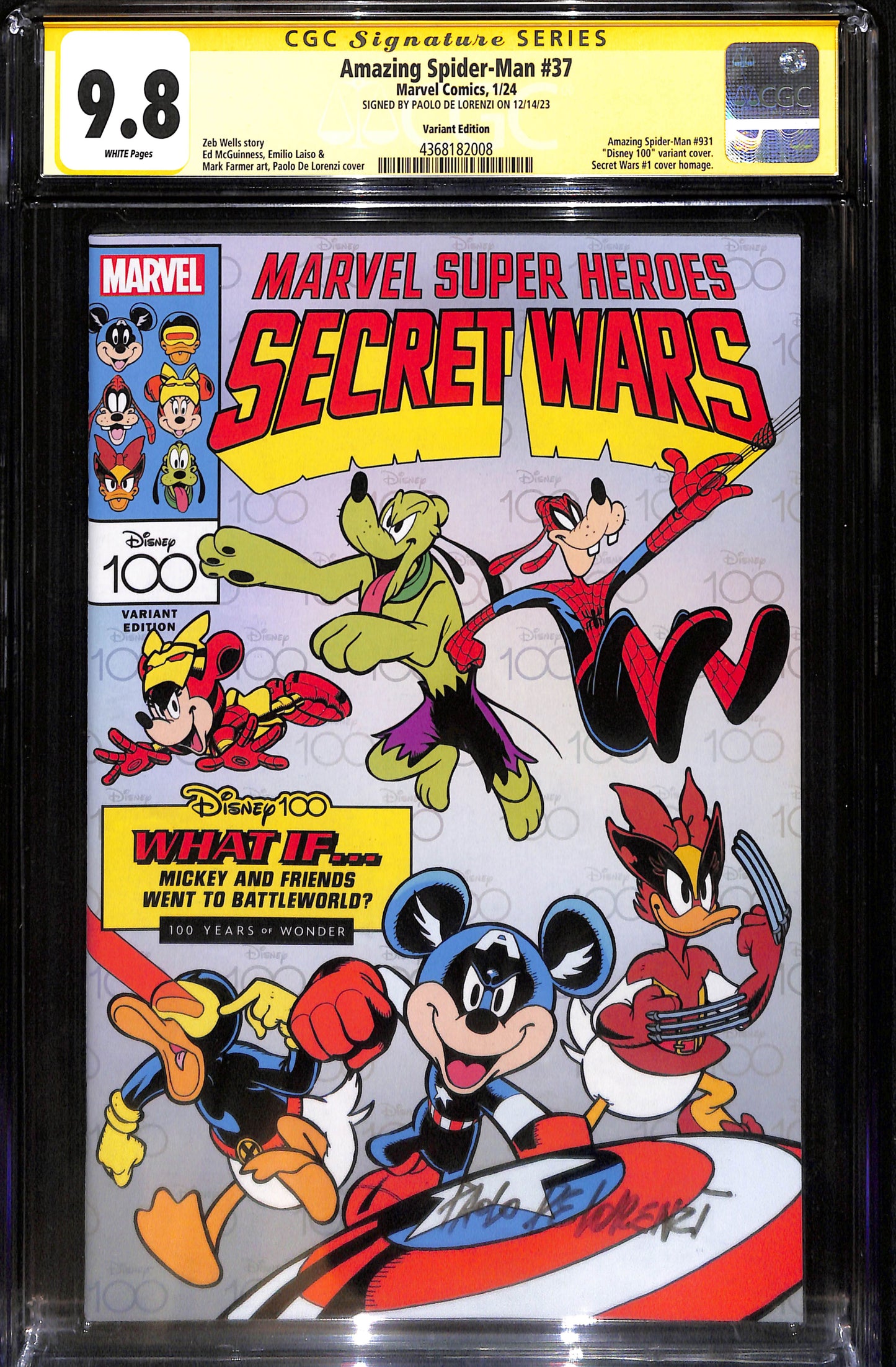 Amazing Spider-Man #37 - CGC 9.8 Firmato da Paolo De Lorenzi - Marvel Comics 2024