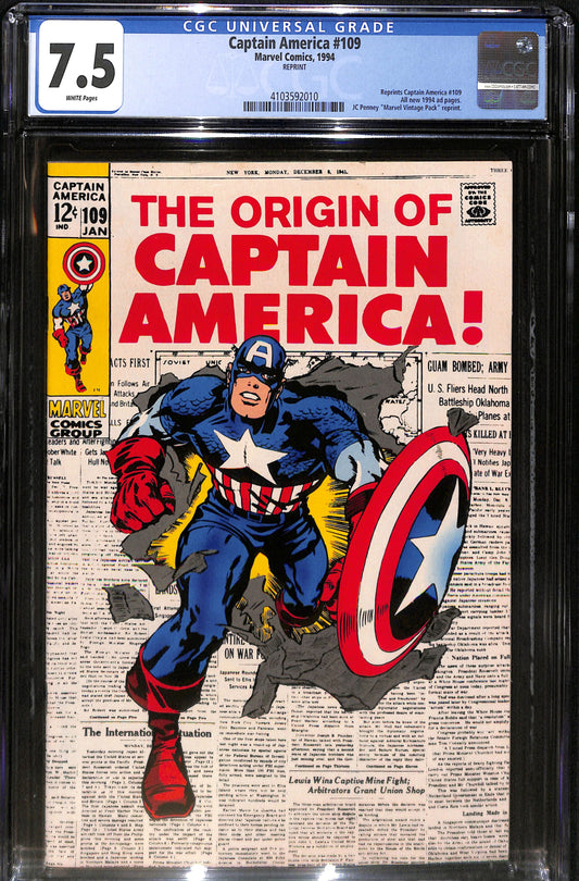 Captain America #109 - CGC 7.5 - Reprint Marvel Comics 1994