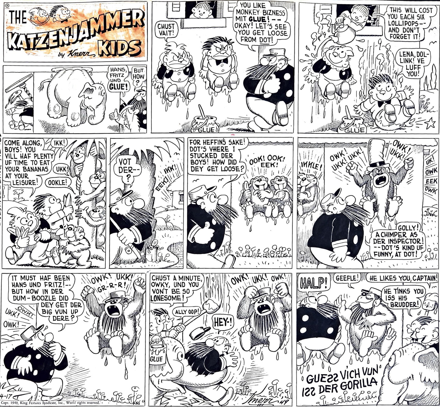 Harold Knerr - Original art - The Katzenjammer Kids - Sunday Comic Strip - dated 4-17-49 (King Features)