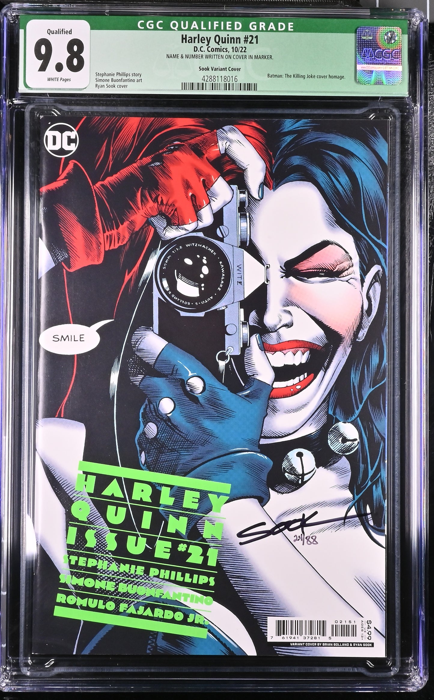 Harley Quinn #21 - CGC 9.8 - Sook Variant Cover - Signed by Ryan Sook with Certificate - DC Comics