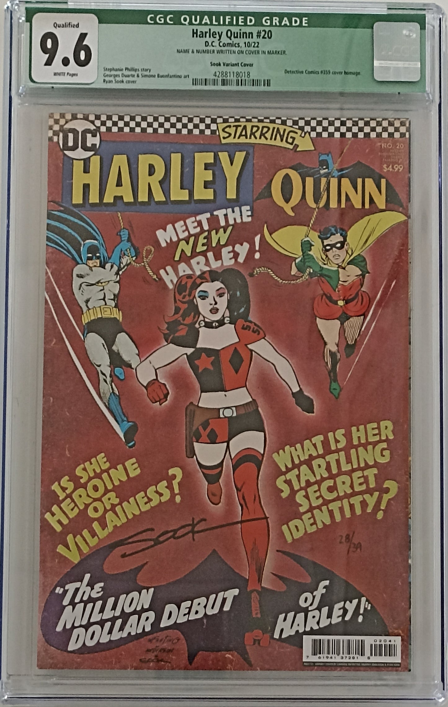 Harley Quinn #20 - CGC 9.6 - Sook Variant Cover - Signed by Ryan Sook with Certificate - DC Comics