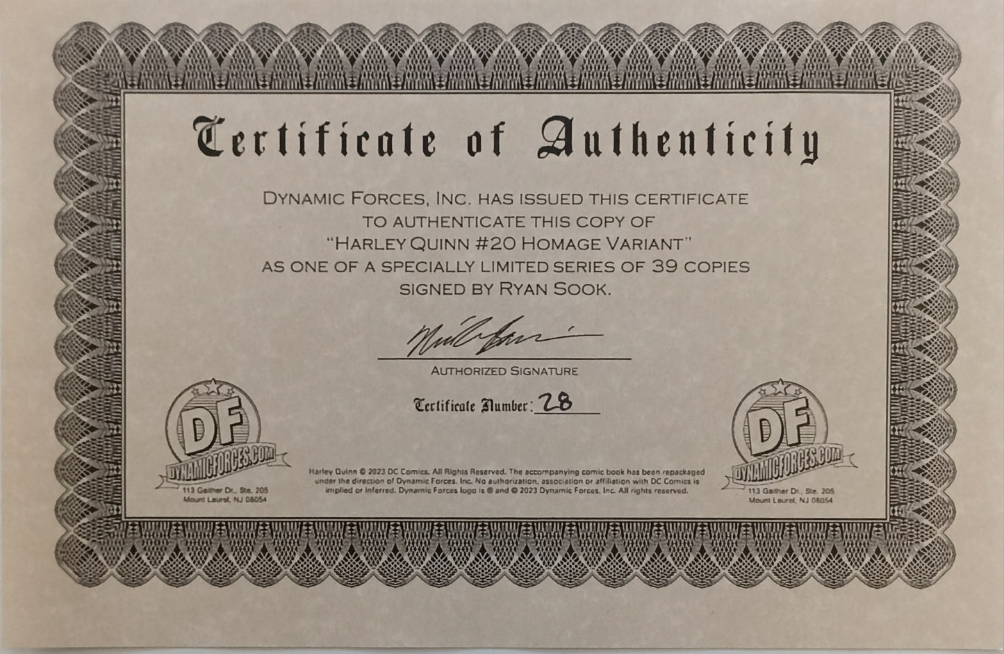 Harley Quinn #20 - CGC 9.6 - Sook Variant Cover - Signed by Ryan Sook with Certificate - DC Comics