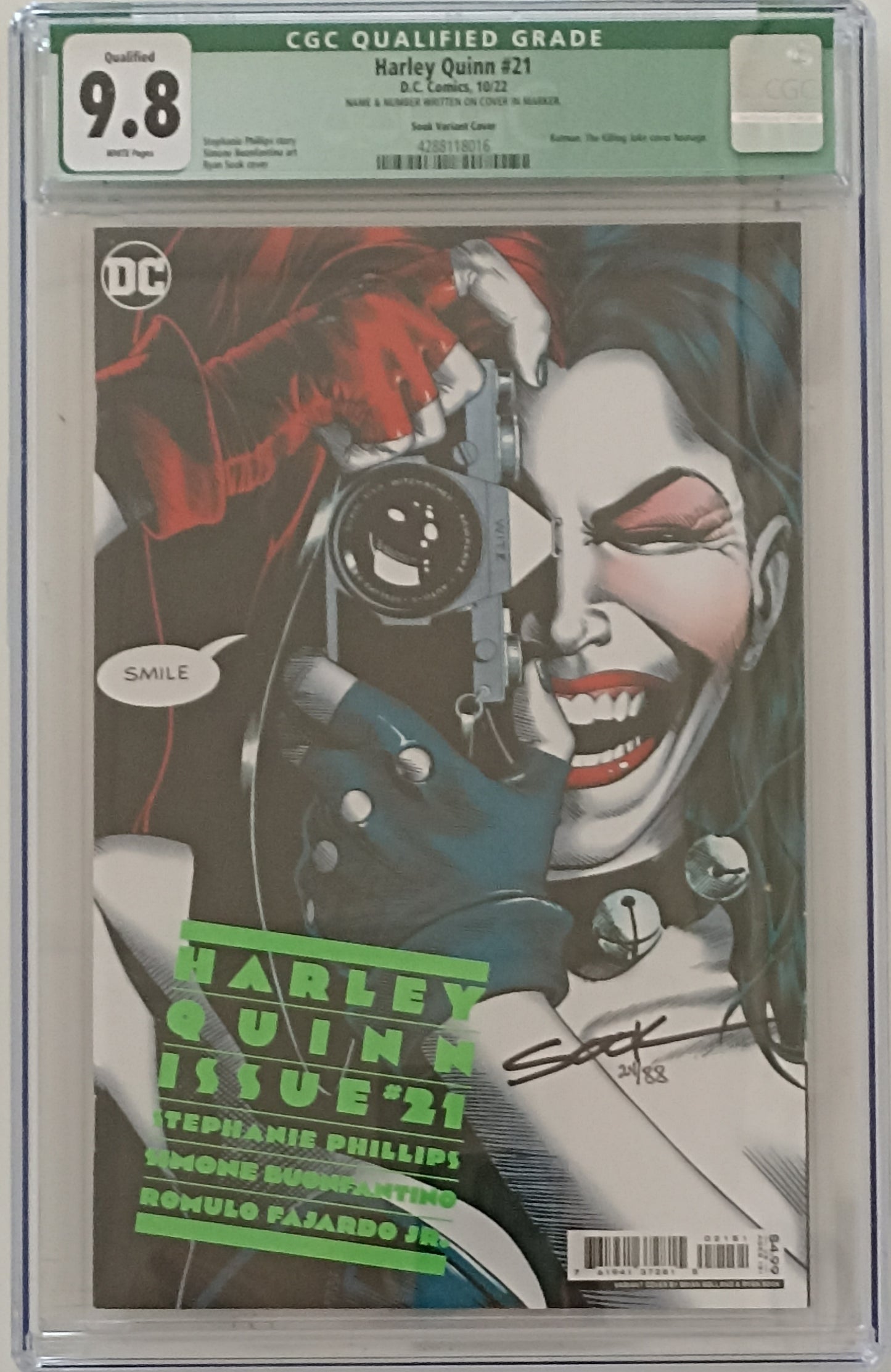 Harley Quinn #21 - CGC 9.8 - Sook Variant Cover - Signed by Ryan Sook with Certificate - DC Comics