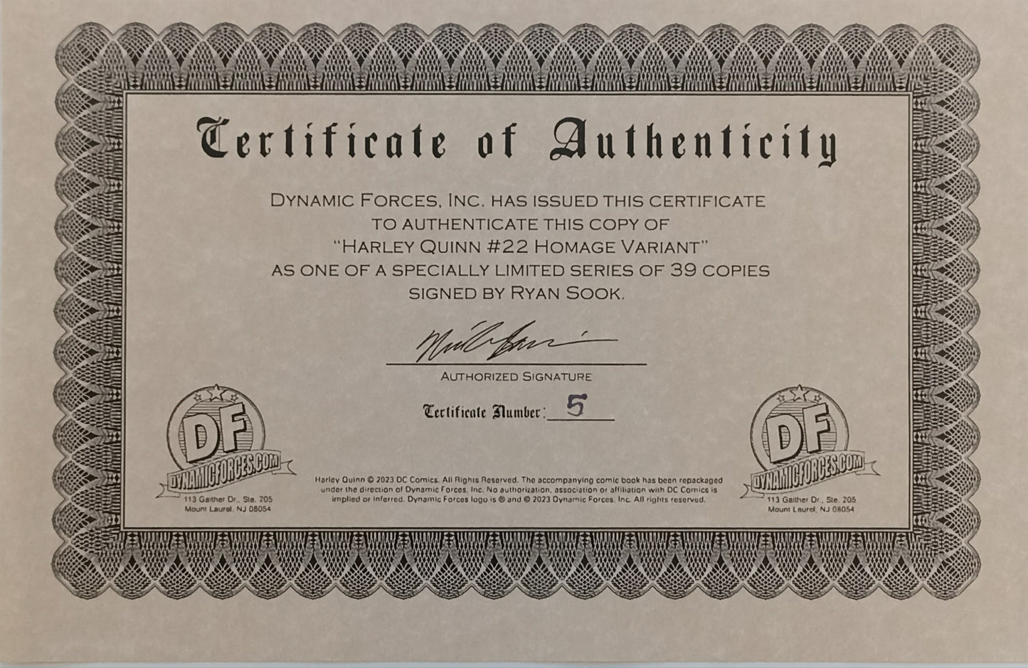 Harley Quinn #22 - CGC 9.8 - Sook Variant Cover - Signed by Ryan Sook with Certificate - DC Comics (Copy)